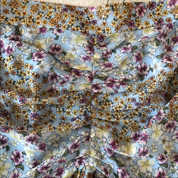 MNG Mango Floral Chiffon Front Ruche Mini Skirt - Picture 4 of 11